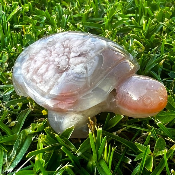 Other - Pink Flower Agate Turtle Carving